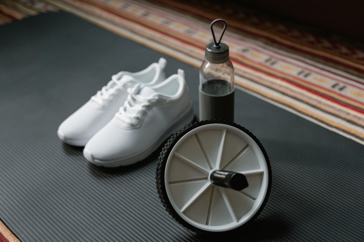 Home workout setup in living room