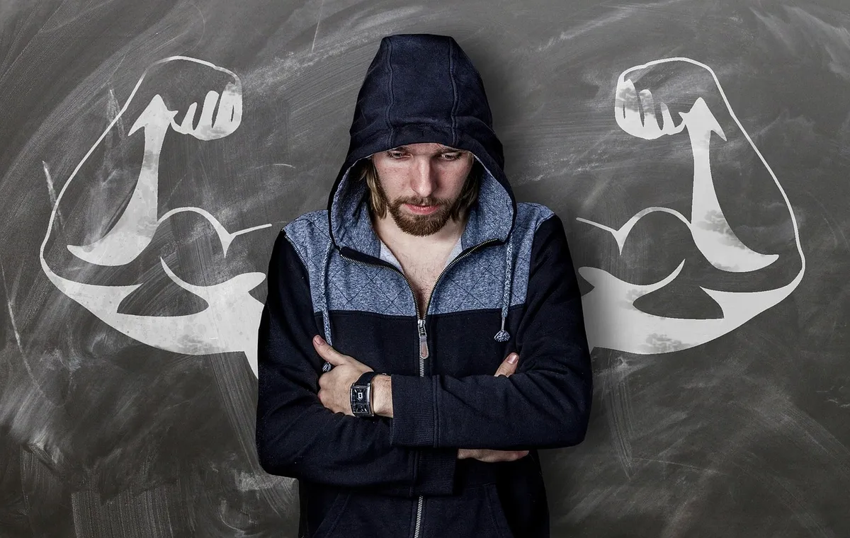 man, board, drawing, muscles, strong, weak, chalk, disappointment, biceps, hood, disappointed, fitness, muscle, training, hope, pose, power, bodybuilding, poor,